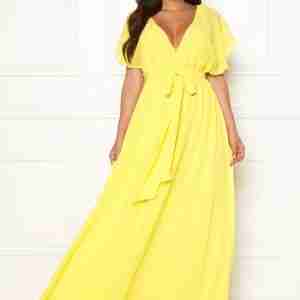 Goddiva Flutter Chiffon Dress Soft Lemon XS (UK8)