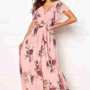 Goddiva Flutter Floral Maxi Dress Peach S (UK10)