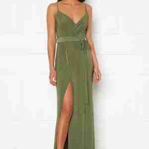 Goddiva Wrap Front Maxi Dress Olive S (UK10)