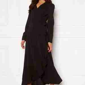John Zack Long Sleeve Wrap Frill Maxi Dress Black S (UK10)